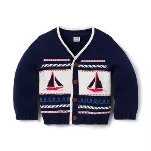 Janie & Jack Nautical Baby Infant Cardigan Sweater Knit Red White Blue 3-6 month